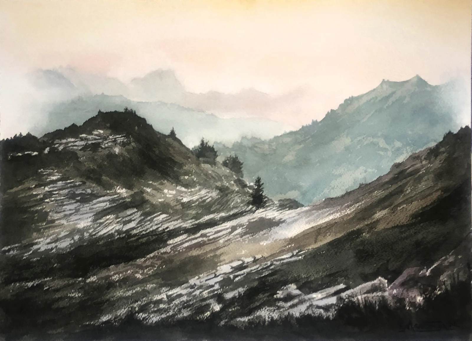 Brumes rosées dans les Alpes