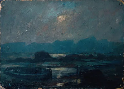 Barques sur l'estran la nuit