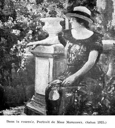 Dans la roseraie, portrait de Mme Manceaux Jeanne Rigaud, Salon de 1925