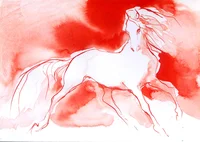Série des chevaux rouges, aquarelle et encres acryliques