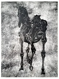 Le cheval fantastique, burin sur cuivre, première étape