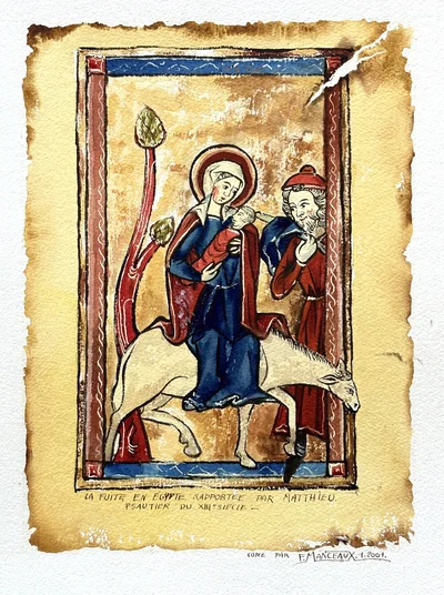 La fuite en Egypte, rapportée par Matthieu, psautier du XIII e siècle