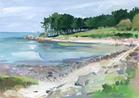 Le Raluzet à Plougrescant, et série des petites gouaches de bord de mer, dans les Côtes d'Armor