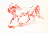 Série des chevaux rouges, aquarelle et encres acryliques