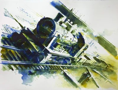 La locomotive, série d'encres acryliques de couleur