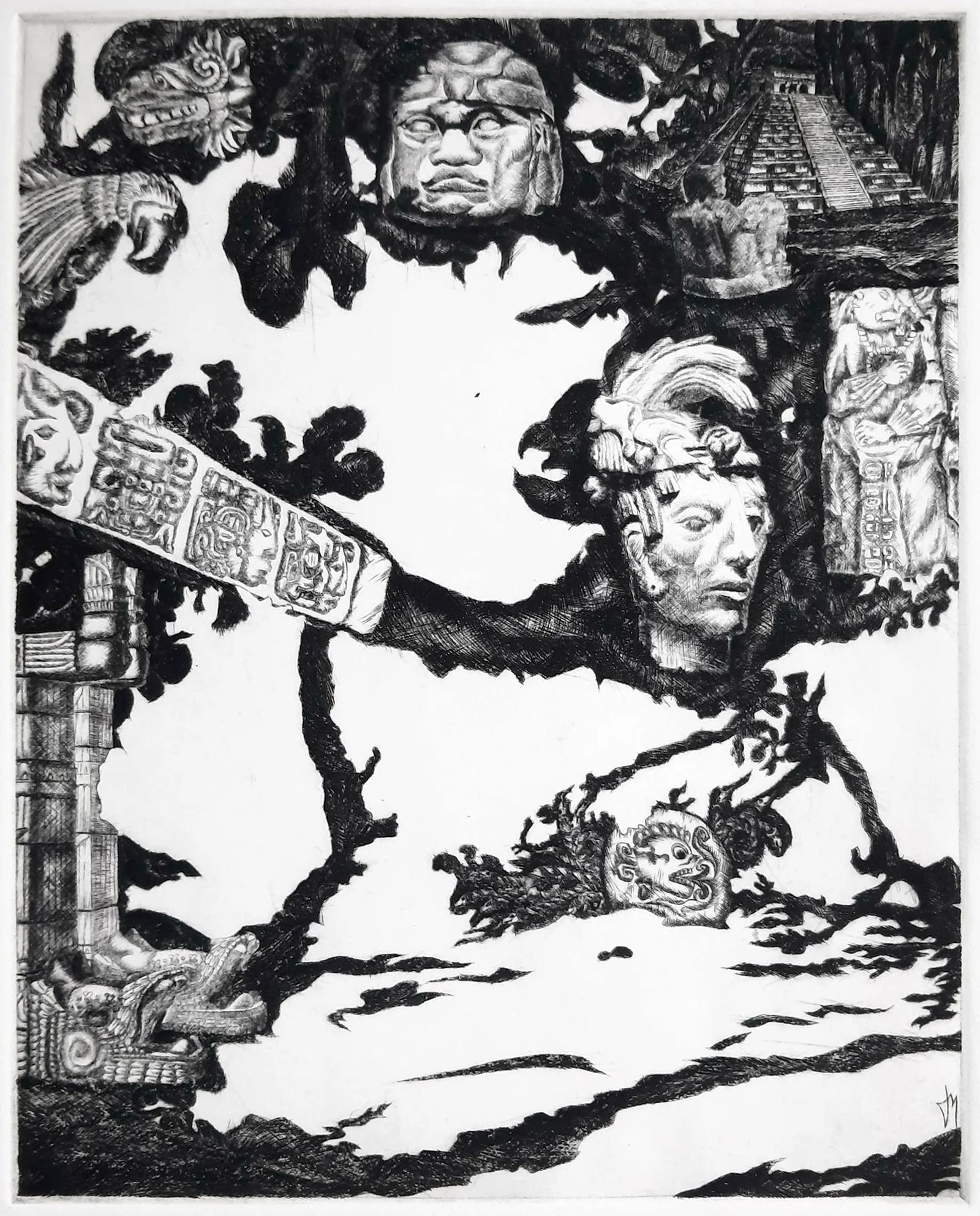 Souvenirs du Mexique, burin, tirage réalisé à l'Estampe du Rhin, atelier à Strasbourg