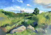 Le Raluzet à Plougrescant, et série des petites gouaches de bord de mer, dans les Côtes d'Armor