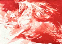 Série des chevaux rouges, aquarelle et encres acryliques