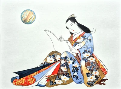 "Beauté écrivant une lettre" ... ou Marianne étudiant les étoiles ! d'après une estampe japonnaise de Kaigetsudo Doshin XVIIIe siècle