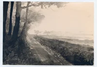 Soir sur la baie de Gouermel, promeneurs, à Plougrescant, série des lavis n&b