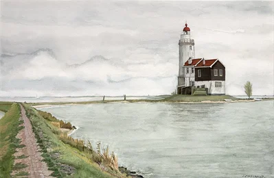 Bord de mer, un phare aux Pays-Bas