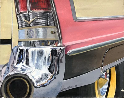 Voiture américaine rose (détail)