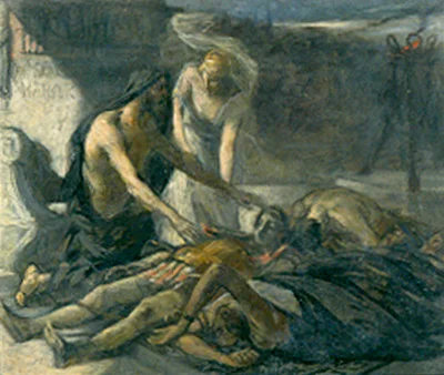 Oedipe devant le caveau de sa femme et de sa fille