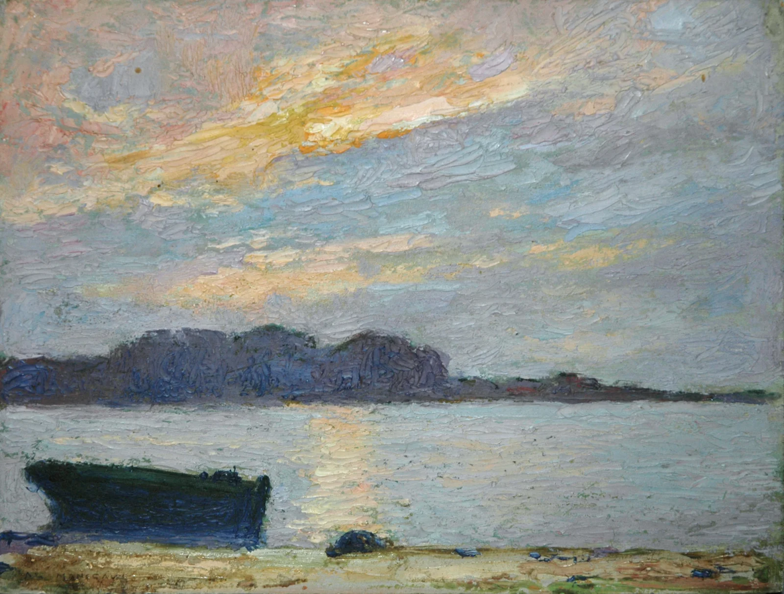 Barque au soleil couchant