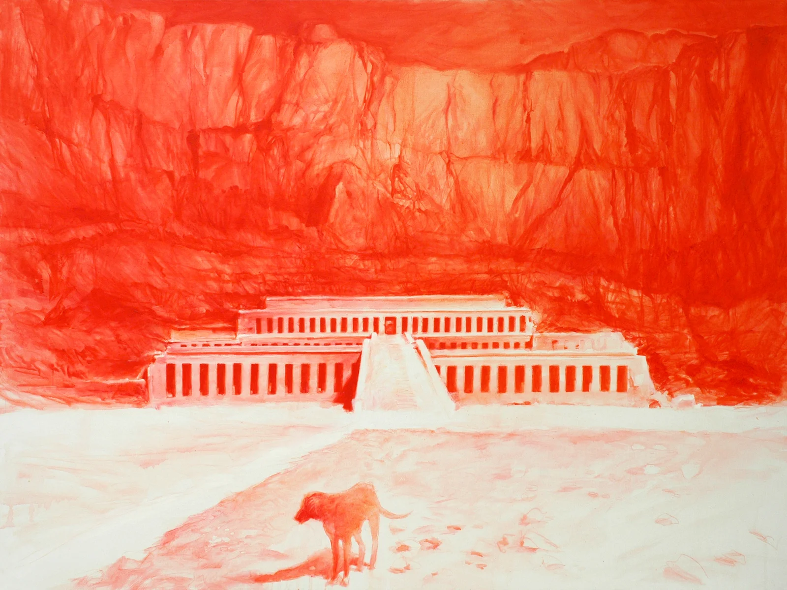 Le temple d'Hatchepsout, série d'encres rouge