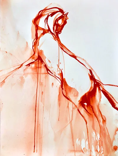 Série des chevaux rouges, aquarelle et encres acryliques
