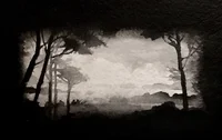 Soir sur la baie de Gouermel, promeneurs, à Plougrescant, série des lavis n&b