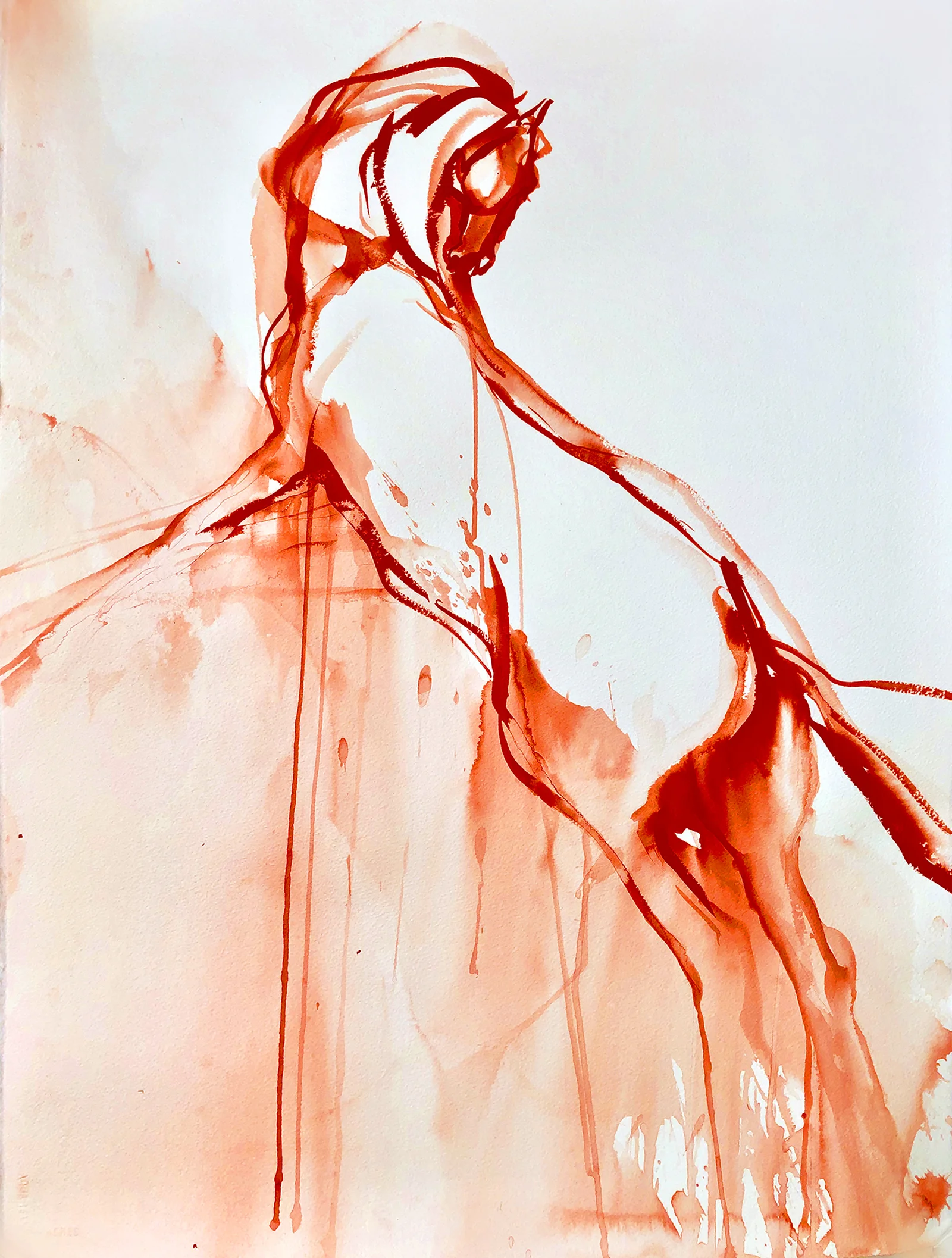 Série des chevaux rouges, aquarelle et encres acryliques